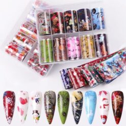 10 cuộn 4x100cm Giấy bạc chuyển móng tay thiết kế Giáng sinh Halloween CA01-CA08