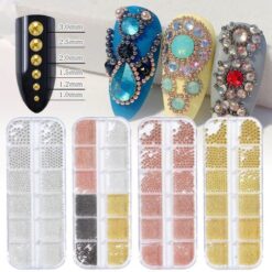12 lưới hạt kim loại Caviar nhiều màu hạt siêu nhỏ để trang trí nghệ thuật móng tay 3D