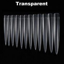 12PCS Super Long False Half Cover Sharp Salon Nail Art Tips in transparent