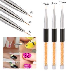 3 sizes of Nail Art Liner Brush With Gold Diamond Acrylic Handle
