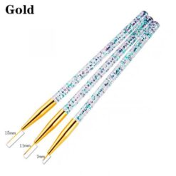 3PCS Acrylic Glitter Chip Handle Nail Art Liner Brush Set -Gold