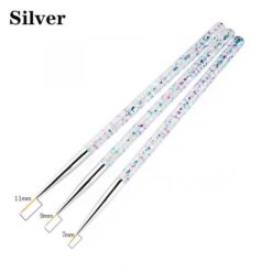 3PCS Acrylic Glitter Chip Handle Nail Art Liner Brush Set -Silver