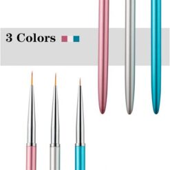3PCS Color Plated Metal Handle Nail Drawing Detail Liner Brush