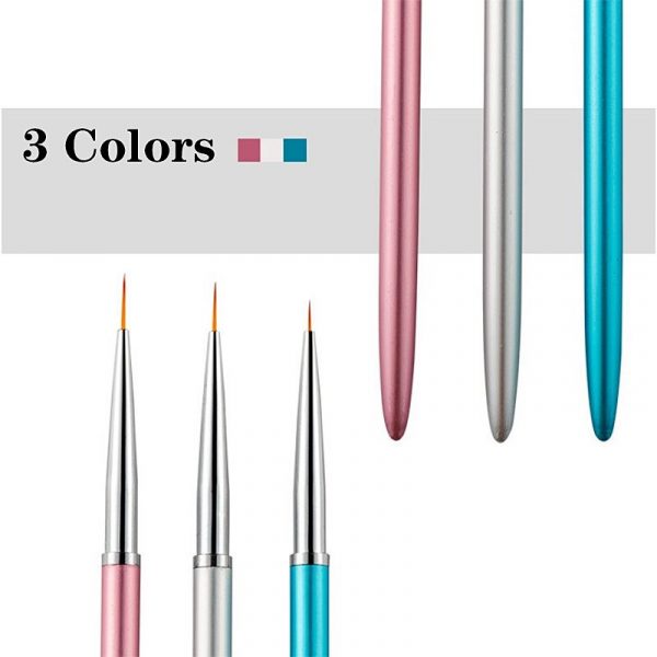 3PCS Color Plated Metal Handle Nail Drawing Detail Liner Brush