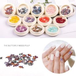 50 cái/Hũ Tấm bột gỗ họa tiết bướm 3D phong cách móng tay 1#–12#