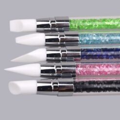 5PCS Double Heads Nail Art Silicone Sculpture Pen With Rhinestone Acrylic Handle-2