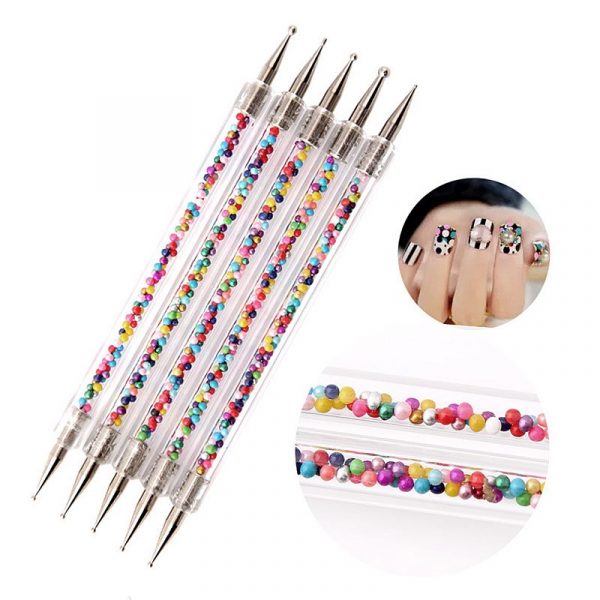 5pcs per set Acrylic Handle With Pearl Ball Inside 2 Way Marbleizing Dotting Pen Set-1