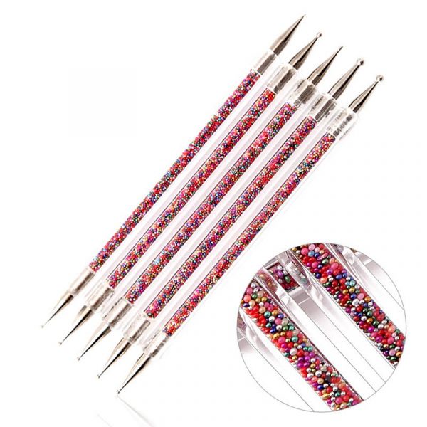 5pcs per set Acrylic Handle With Pearl Ball Inside 2 Way Marbleizing Dotting Pen Set-7