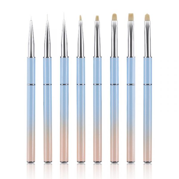 8 Types Gradient Color Metal Handle Nail Art Brush