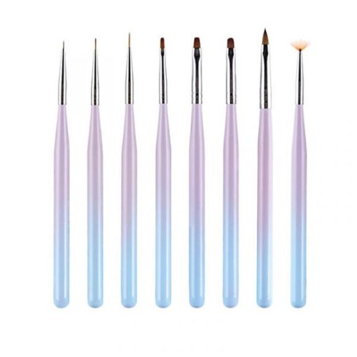 8 Types Multi-functional Gradient Color Wooden Handle Nail Art Brush