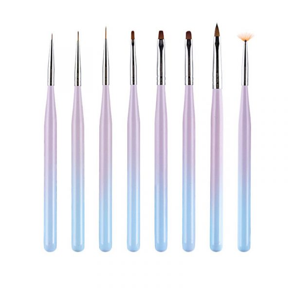 8 Types Multi-functional Gradient Color Wooden Handle Nail Art Brush