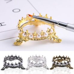 Crown Shape Nail Brush Rack Stand Holder With Inlaid Pearl Rhinestone