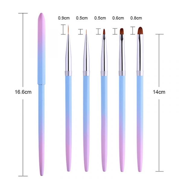 Detail of 5 Types Multi-functional Gradient Color Metal Handle Nail Art Brush