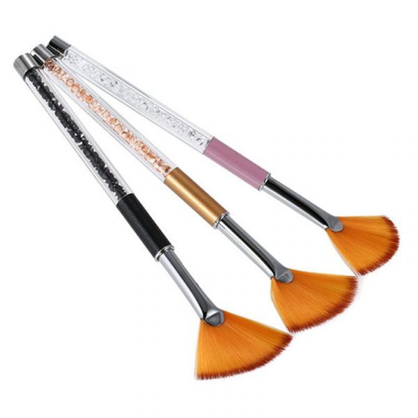Fan Shape Gradient Nail Brush With Crystal Decorated Metal Handle