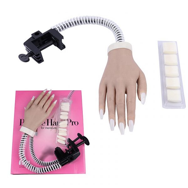 Highly Simulated Silicone Nail Art Practice Hand with Bracket Flexible Bendable Hand Model