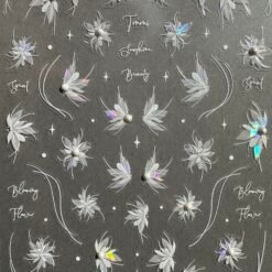 Holographic Bloom Nail Stickers With Pearl